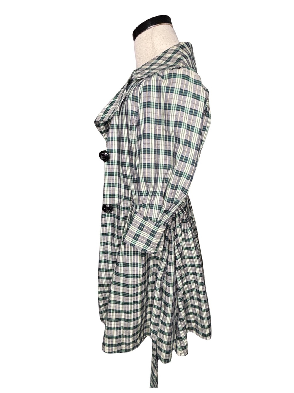Burberry Blue Label | Plaid Short-Sleeve Double-Breasted Peacoat Top - Picture 4 of 5